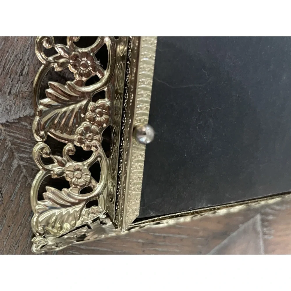 Vtg Mirrored Vanity Tray Gold Filigree Rectangle Hollywood Regency Dresser Decor